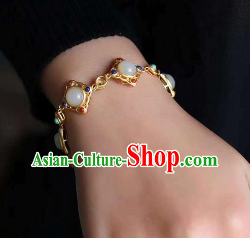 China Handmade Gems Bracelet Accessories Traditional White Chalcedony Bangle Jewelry