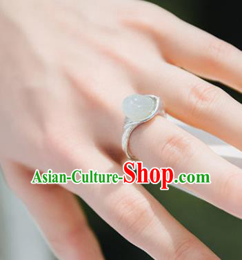 Chinese Handmade Jade Mangnolia Ring Jewelry Accessories Classical National Silver Circlet