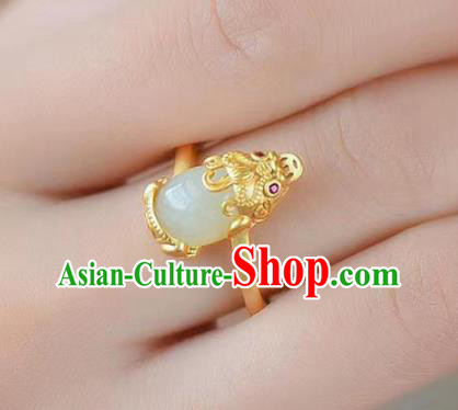 Chinese Handmade Jade Ring Jewelry Accessories Classical National Golden Pi Xiu Circlet