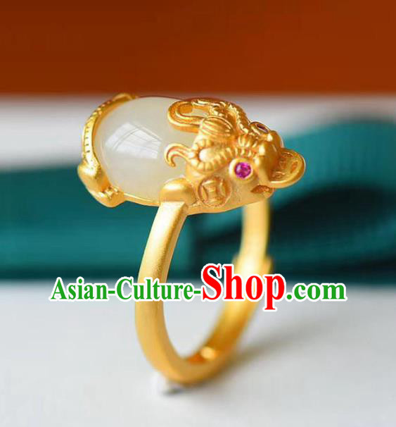 Chinese Handmade Jade Ring Jewelry Accessories Classical National Golden Pi Xiu Circlet