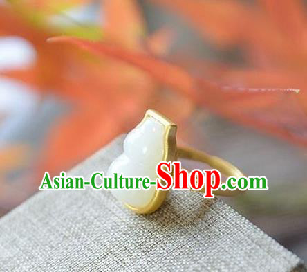 Chinese Classical National Golden Circlet Handmade Jewelry Accessories Jade Gourd Ring