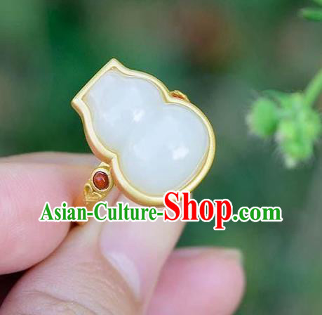 Chinese Classical National Golden Circlet Handmade Jewelry Accessories Jade Gourd Ring