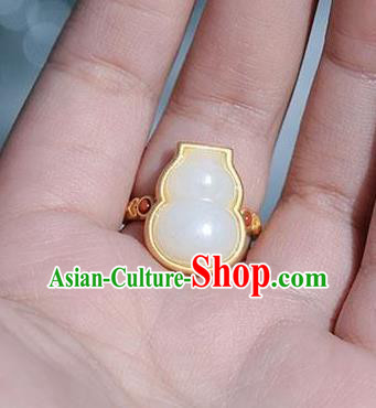 Chinese Classical National Golden Circlet Handmade Jewelry Accessories Jade Gourd Ring