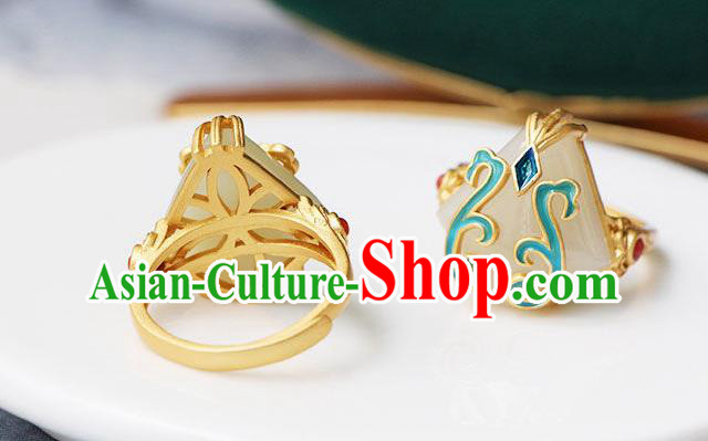 Chinese Classical National Jade Circlet Handmade Jewelry Accessories Qing Dynasty Court Ring