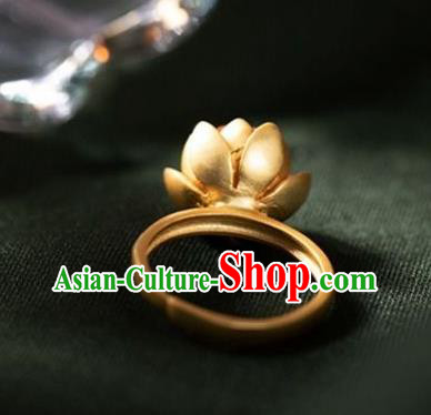 Chinese Classical Agate Lotus Circlet Handmade Jewelry Accessories National Golden Ring