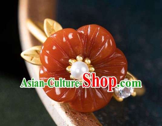 Chinese Classical Golden Pearl Circlet Handmade Jewelry Accessories National Agate Plum Ring