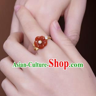 Chinese Classical Golden Pearl Circlet Handmade Jewelry Accessories National Agate Plum Ring