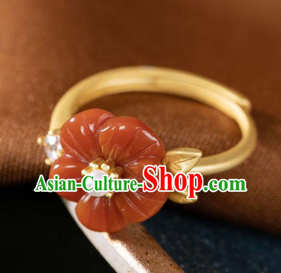 Chinese Classical Golden Pearl Circlet Handmade Jewelry Accessories National Agate Plum Ring