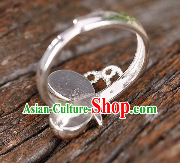 Chinese National Silver Butterfly Ring Handmade Jewelry Accessories Classical Agate Circlet