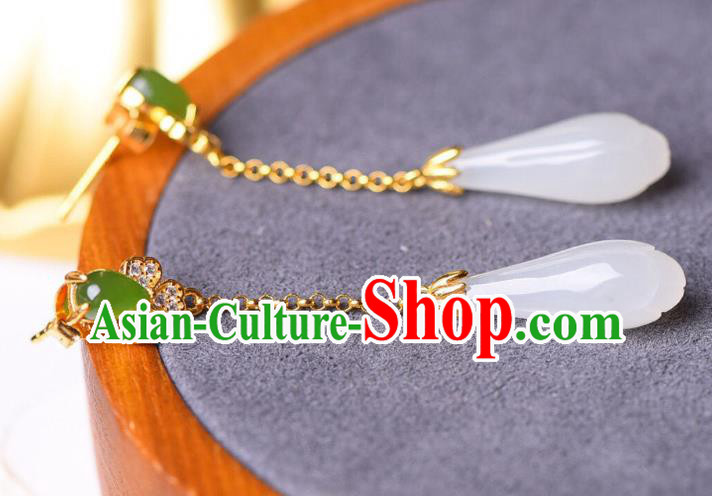 China Traditional Jade Mangnolia Ear Jewelry Accessories National Cheongsam Crystal Earrings