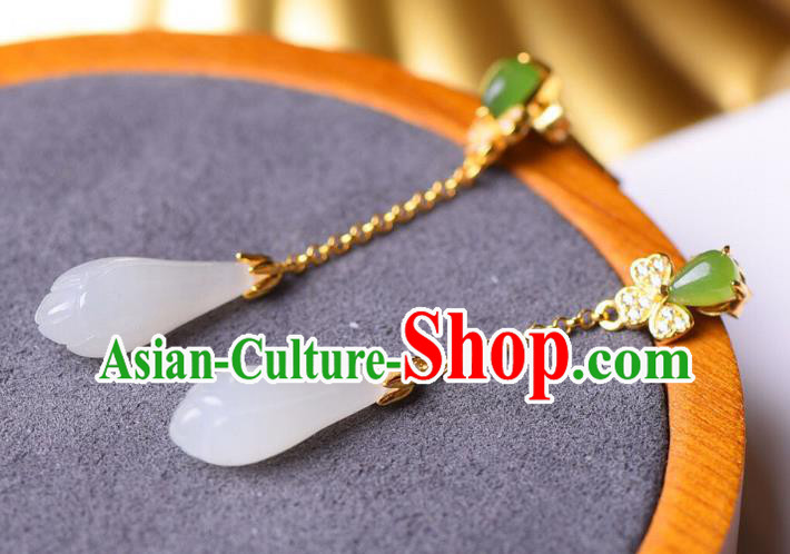China Traditional Jade Mangnolia Ear Jewelry Accessories National Cheongsam Crystal Earrings