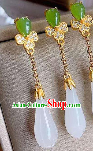 China Traditional Jade Mangnolia Ear Jewelry Accessories National Cheongsam Crystal Earrings
