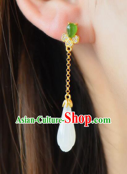 China Traditional Jade Mangnolia Ear Jewelry Accessories National Cheongsam Crystal Earrings