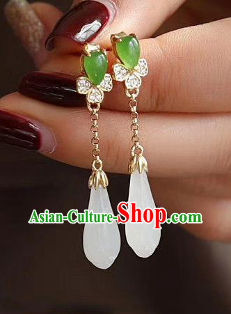 China Traditional Jade Mangnolia Ear Jewelry Accessories National Cheongsam Crystal Earrings