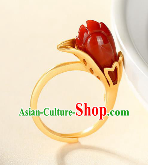 Chinese National Golden Ring Handmade Jewelry Accessories Classical Agate Mangnolia Circlet