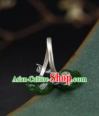 Chinese National Silver Carving Ring Handmade Jewelry Accessories Classical Green Jade Plum Circlet