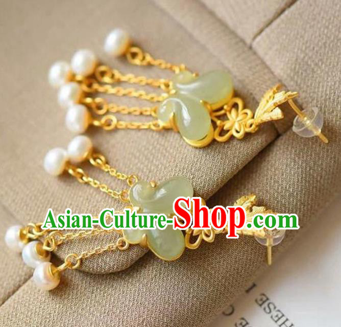 China Traditional Pearls Tassel Ear Jewelry Accessories National Cheongsam Jade Butterfly Earrings