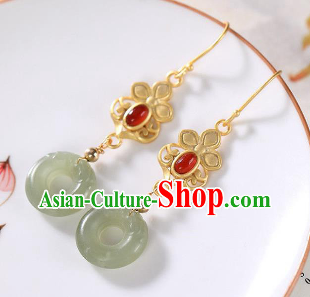 China Traditional Jade Peace Buckle Ear Jewelry Accessories National Cheongsam Golden Earrings