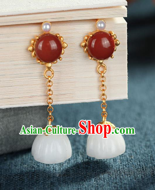 China Traditional Qing Dynasty Ear Jewelry Accessories National Cheongsam Jade Lotus Seedpod Earrings