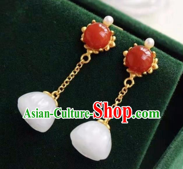 China Traditional Qing Dynasty Ear Jewelry Accessories National Cheongsam Jade Lotus Seedpod Earrings