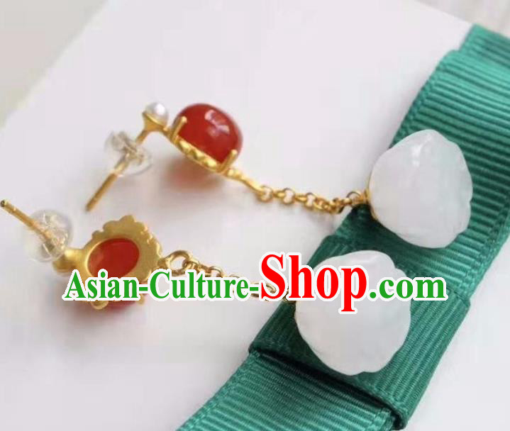 China Traditional Qing Dynasty Ear Jewelry Accessories National Cheongsam Jade Lotus Seedpod Earrings