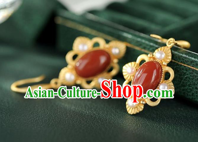 China Traditional Pearls Golden Ear Jewelry Accessories National Cheongsam Agate Earrings