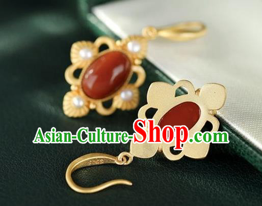 China Traditional Pearls Golden Ear Jewelry Accessories National Cheongsam Agate Earrings