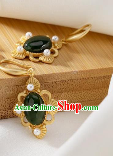 China Traditional Jade Ear Jewelry Accessories National Cheongsam Pearls Golden Earrings