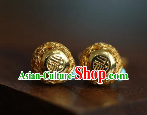 China National Cheongsam Golden Gourd Earrings Traditional Qing Dynasty Court Ear Jewelry Accessories