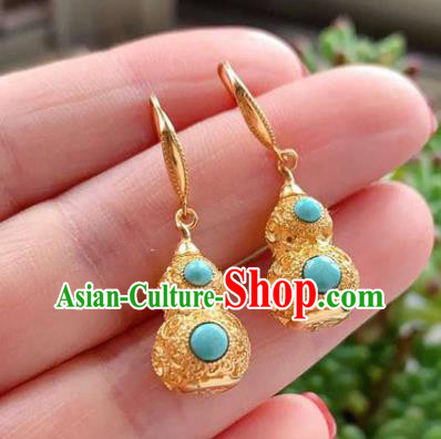China National Cheongsam Golden Gourd Earrings Traditional Qing Dynasty Court Ear Jewelry Accessories