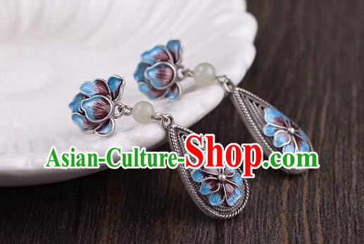 China Traditional Cloisonne Peony Ear Jewelry Accessories National Cheongsam Silver Earrings