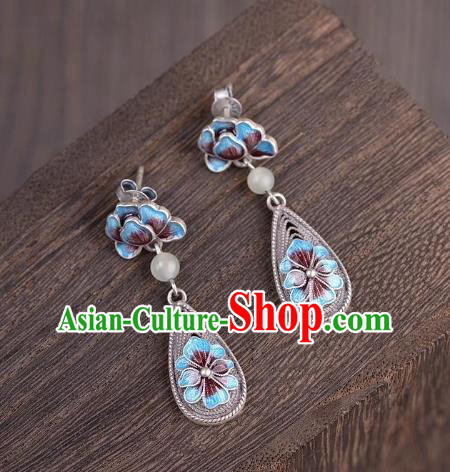 China Traditional Cloisonne Peony Ear Jewelry Accessories National Cheongsam Silver Earrings