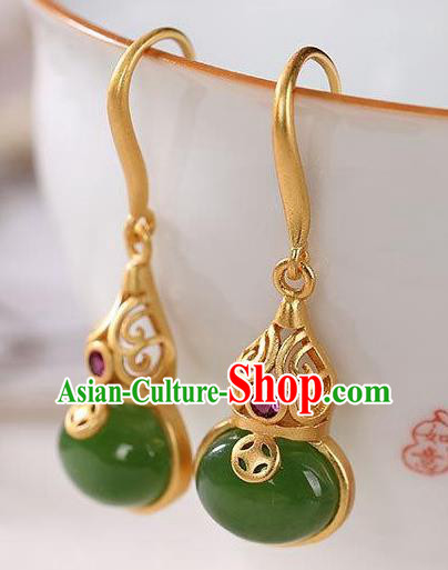 China Traditional Golden Gourd Ear Jewelry Accessories National Cheongsam Jade Earrings