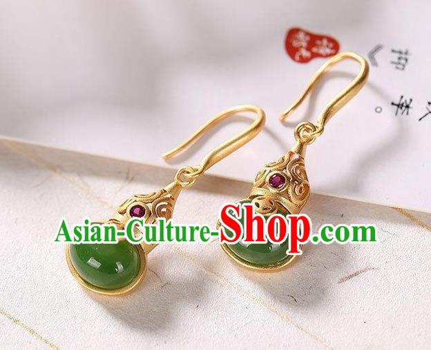 China Traditional Golden Gourd Ear Jewelry Accessories National Cheongsam Jade Earrings