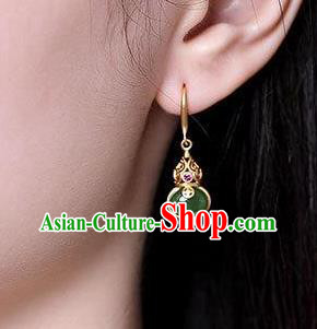 China Traditional Golden Gourd Ear Jewelry Accessories National Cheongsam Jade Earrings