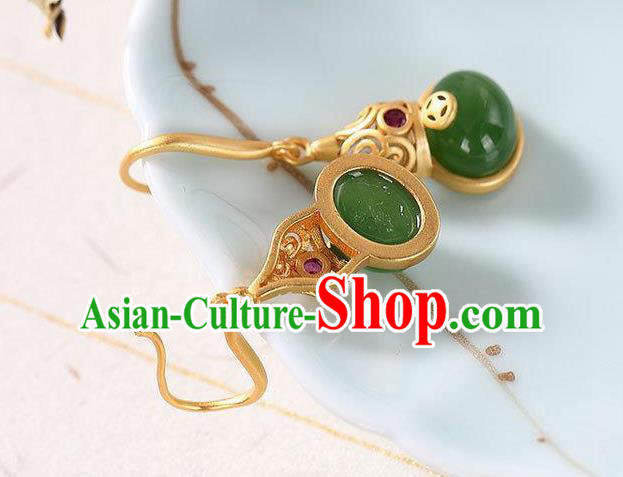 China Traditional Golden Gourd Ear Jewelry Accessories National Cheongsam Jade Earrings