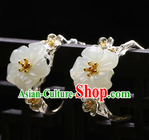China Traditional Jade Plum Ear Jewelry Accessories National Cheongsam Silver Earrings