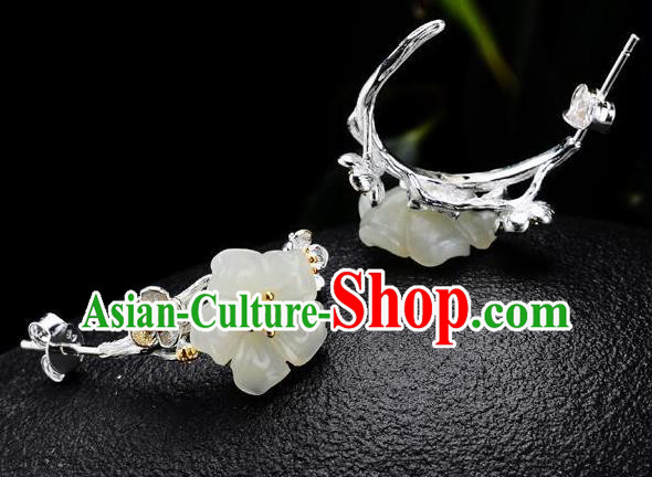 China Traditional Jade Plum Ear Jewelry Accessories National Cheongsam Silver Earrings