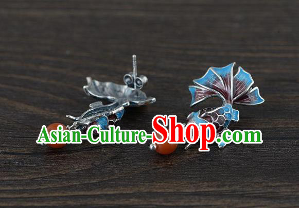 China Traditional Agate Ear Jewelry Accessories National Cheongsam Cloisonne Goldfish Earrings