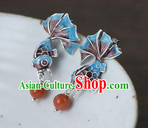 China Traditional Agate Ear Jewelry Accessories National Cheongsam Cloisonne Goldfish Earrings