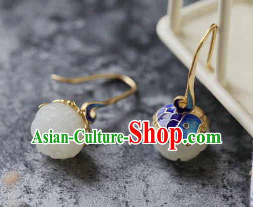 China Traditional Cloisonne Carp Ear Jewelry Accessories National Cheongsam Jade Lotus Earrings