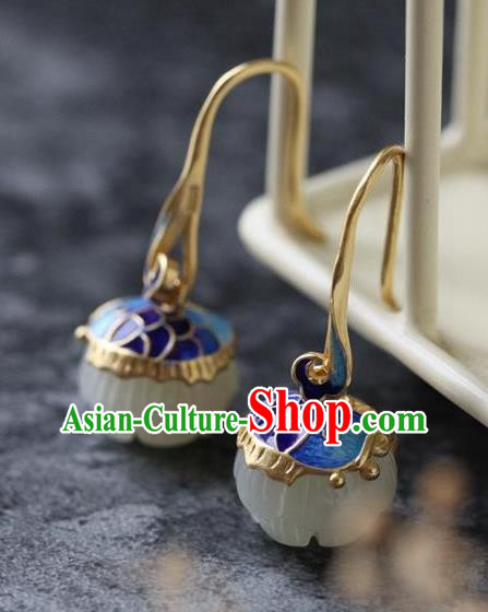 China Traditional Cloisonne Carp Ear Jewelry Accessories National Cheongsam Jade Lotus Earrings
