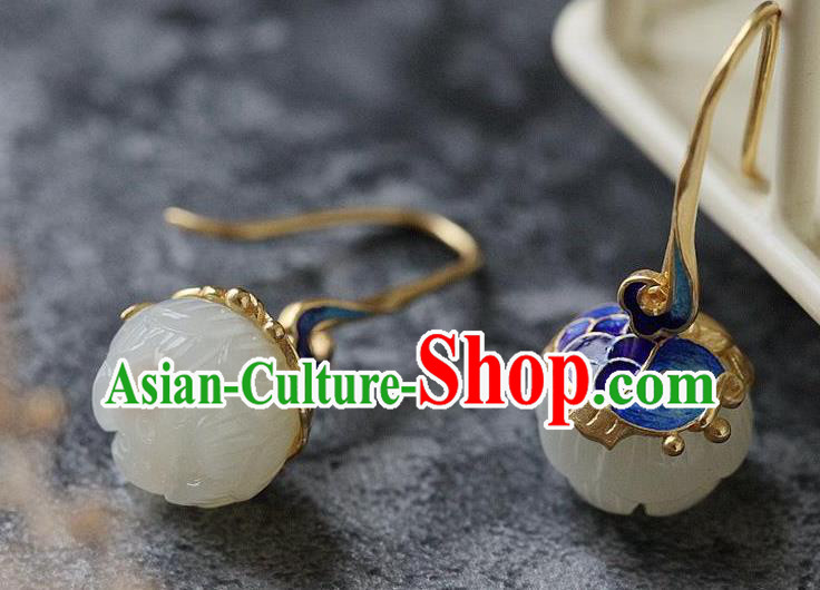 China Traditional Cloisonne Carp Ear Jewelry Accessories National Cheongsam Jade Lotus Earrings