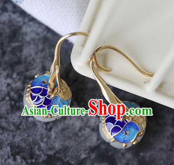 China Traditional Cloisonne Carp Ear Jewelry Accessories National Cheongsam Jade Lotus Earrings