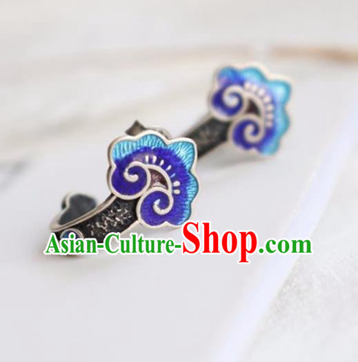 China Traditional Qing Dynasty Cloisonne Ear Jewelry Accessories National Cheongsam Silver Cloud Earrings