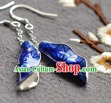 China Traditional Silver Ear Jewelry Accessories National Cheongsam Cloisonne Lotus Leaf Earrings