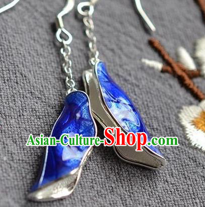 China Traditional Silver Ear Jewelry Accessories National Cheongsam Cloisonne Lotus Leaf Earrings