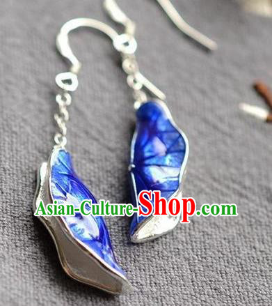 China Traditional Silver Ear Jewelry Accessories National Cheongsam Cloisonne Lotus Leaf Earrings