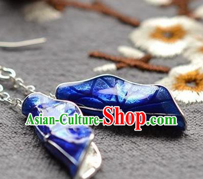 China Traditional Silver Ear Jewelry Accessories National Cheongsam Cloisonne Lotus Leaf Earrings