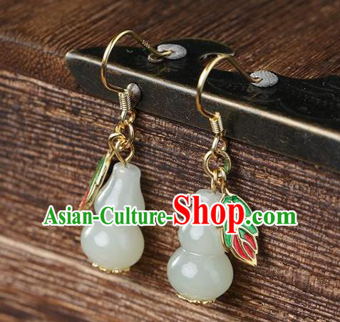 China Traditional Cloisonne Leaf Ear Jewelry Accessories National Cheongsam Jade Gourd Earrings